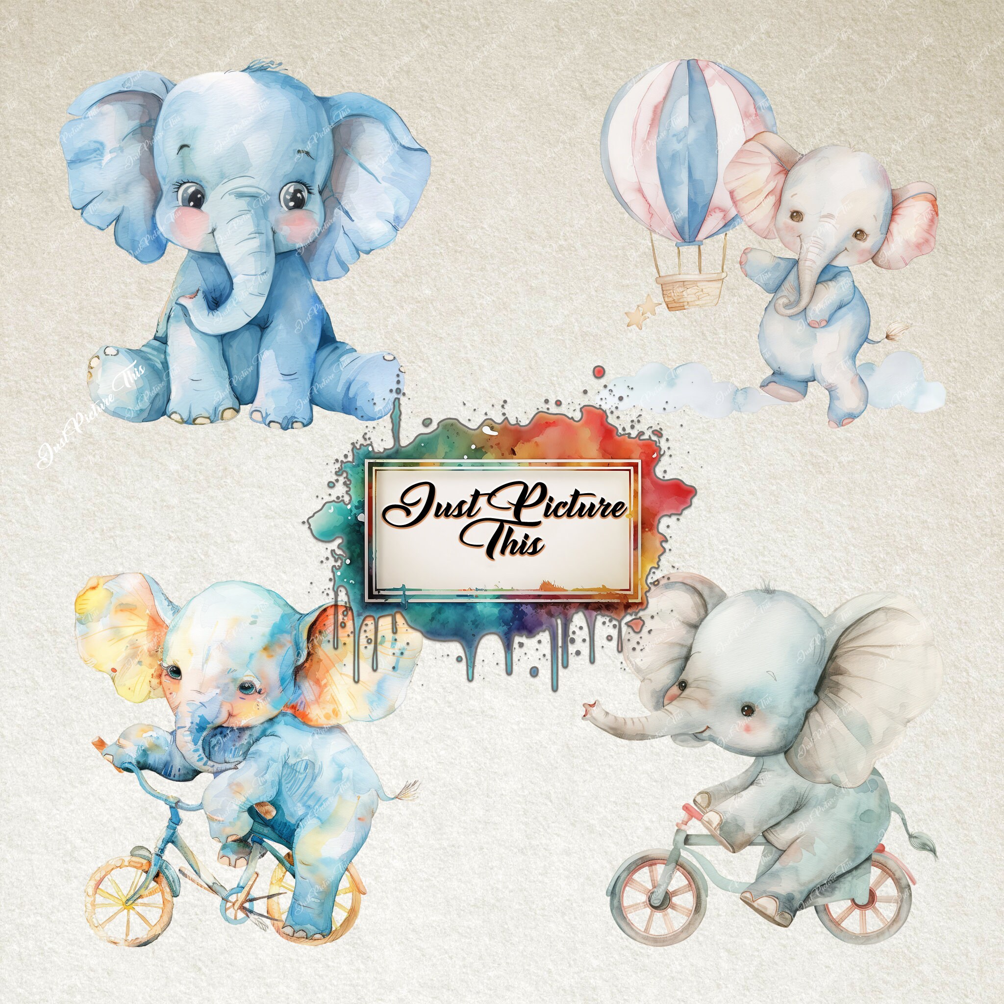 Watercolor Baby Elephants Clipart: Nursery & Shower Illustrations ...
