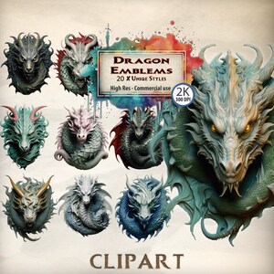 Dragon Head Clipart Bundle: Chinese Dragon Fantasy Art (PNG Files)