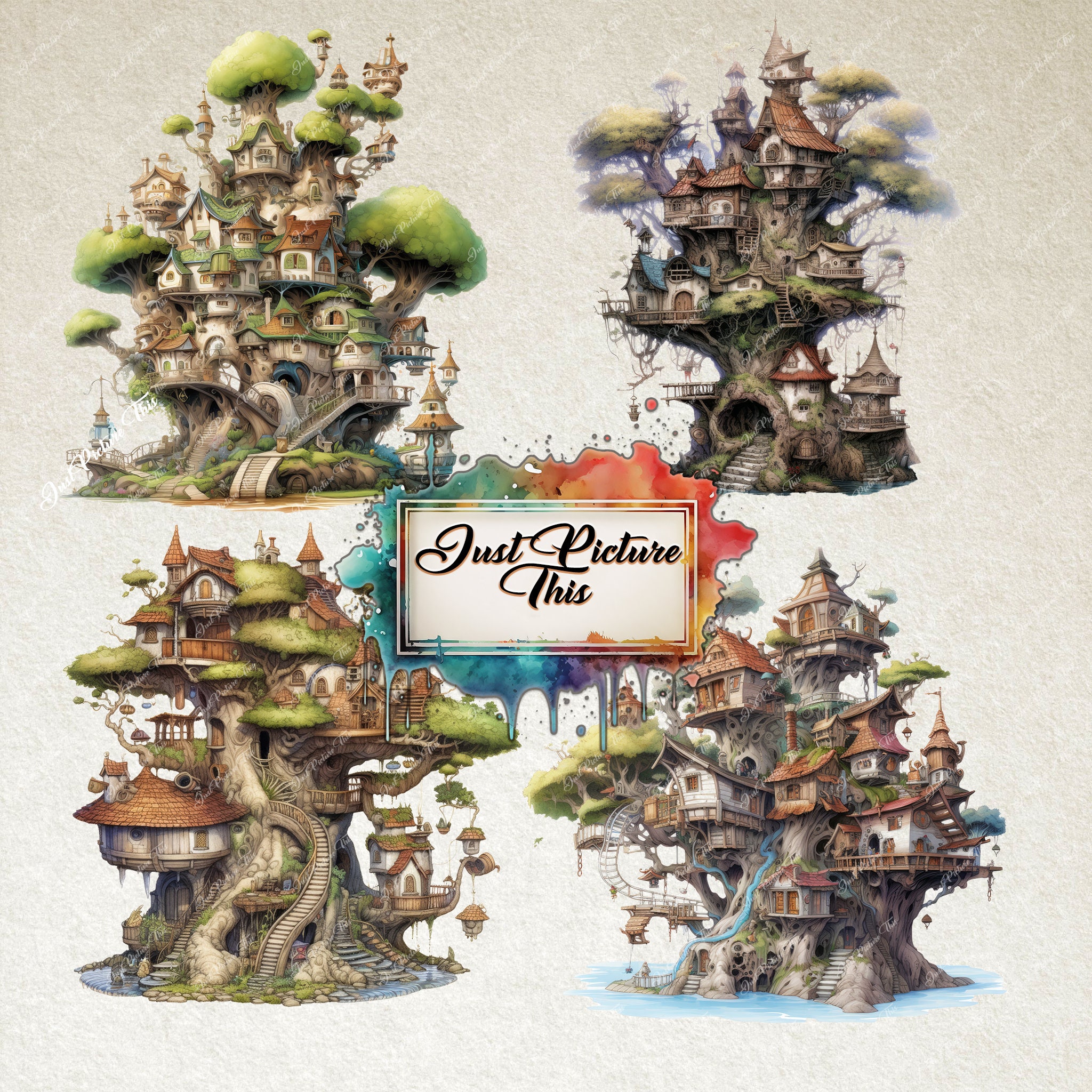 Fairy Garden Clipart Bundle: Watercolor Fantasy Village (PNG) - Etsy
