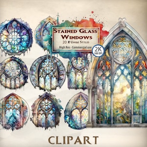 Watercolor Clipart Stained Glass Window Gothic Style Clipart Bundle Stained Glass PNG Clipart Transparent Goth Style Window Clip art