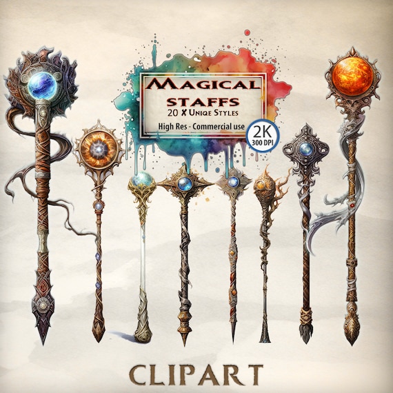 Magic Staff Clipart Stave Clipart Bundle Fairy Tale Wand Magical
