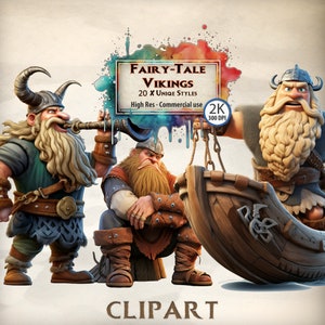Viking Clipart Cartoon Style Vikings Graphics Treasure Boat Horn Shields Drums Fantasy Viking World PNG Commercial Use Transparent Clipart
