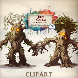 Treeant Clipart enfants arbre élémentaires Nature forêt graphiques Fantasy Dryades arbres magiques forêts enchantées Dryades Cartoon Style PNG