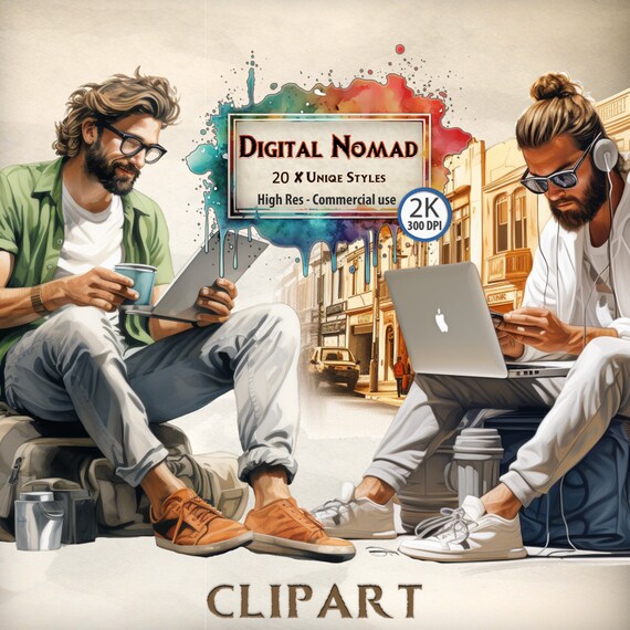 Digital Nomad Clipart Bundle: Freelancer & Remote Worker Graphics (PNG Files)