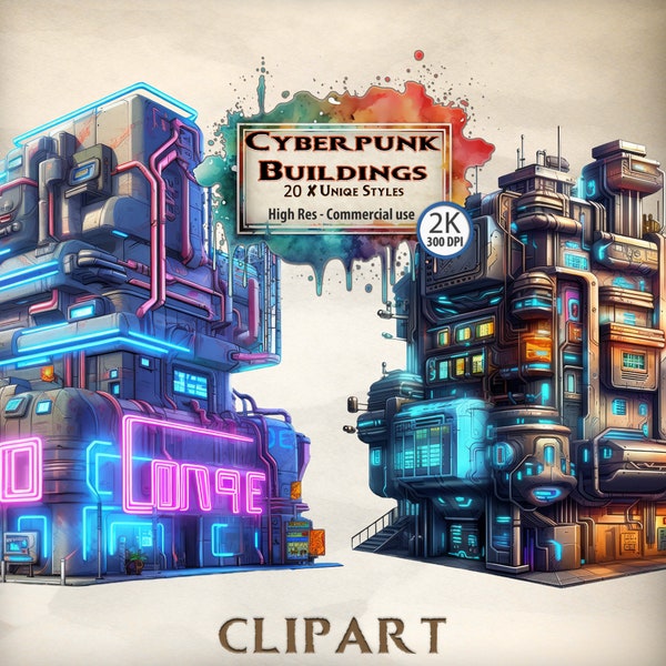 Cyberpunk Building Clipart Dystopian Urban Buildings Illustrations Futuristic Skyscraper Architecture Graphics Sci-fi Metropolis Cybernetic