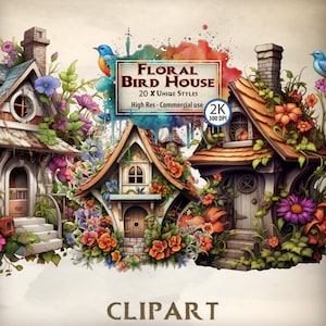 Vogel Clipart Blumen Vogel Haus Grafische Elemente Vintage Cottagecore Blumige Häuser Illustrationen Transparent PNG Garten Clipart Flying Bird