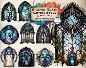 Gothic Stained Glass Window Clipart: Mosaic Patterns (PNG File)