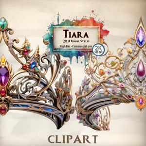 Fantasy Tiara Clipart: Jeweled Crown, Colorful Halo (PNG Digital Download)