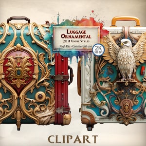 Koffer Clipart Fantasy Trunk Graphics Magic School Bagage Illustraties Gotische Sierstijl Fantastische korte koffers Trunks PNG-bestanden