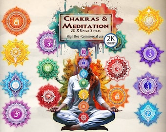 Clipart dei simboli dei chakra: grafica del loto per la meditazione (file PNG)
