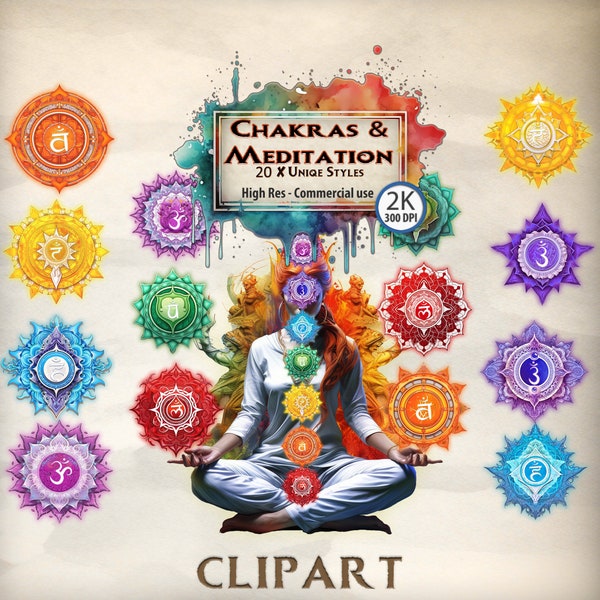 Chakras Clipart Meditation Chakra Symbols Graphics Lotus Position 3rd Eye Crown Heart Root Sacral Solar Plexus Root Throat Symbols