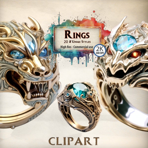 Ring Clipart Fantasy Ring PNG One Band Magical Rings Enchanted Fairy Tale Dragon Gemstone Rune Engraved Ring Graphics Commercial Use