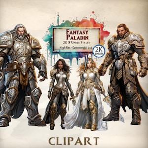 Paladin Clipart Guerriero femminile Elementi di design grafico Modelli di personaggi fantasy Giochi di ruolo Grafica Paladin Holy Crusade Clipart