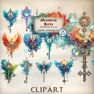Zauberhafte Schlüssel Cliparts Fantasy Clipart Bündel dunkle Magie Schloss magische Fantasy Kunst Magie Clipart Aquarell Vintage Antike Schlüssel