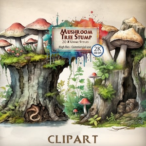 Mushroom Tree Stump Clipart: Enchanted Forest Graphics (PNG Downloads)