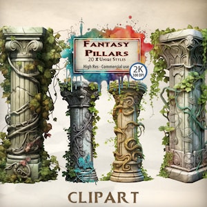Fantasy Piliers Clipart Roman Style Colonne PNG Grec Thème enchanté patiné Post Graphics Ancient Dungeon Tomb Monolith