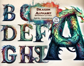Dragon Letters Clipart: Illuminated Alphabet PNG (Digital Download)