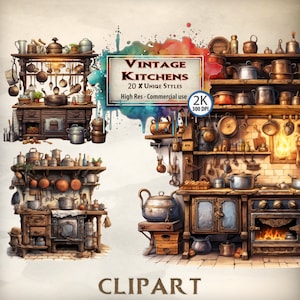 Vintage Kitchen Clipart: Medieval Antique Style PNG Bundle