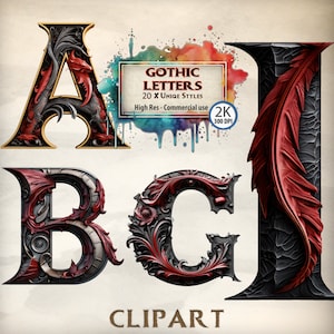 Letters Clipart Gothic Style Illuminated Initials Ornamental Style