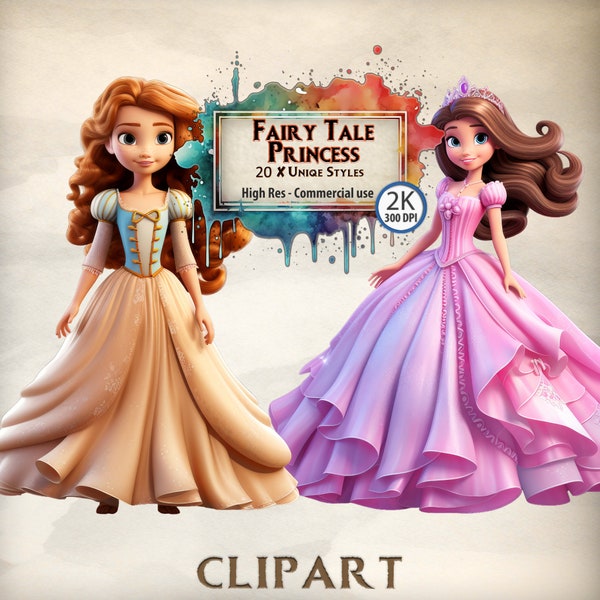 princess Clipart Fairy tale Dress Princess Childrens Clipart Party Themed Fantasy Queen Kids Graphics Magical Gown PNG Transparent