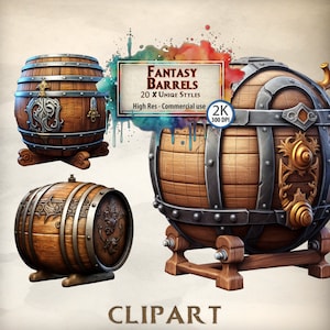 Fantasy Barrel Clipart: Medieval Beer Keg Illustrations (PNG)