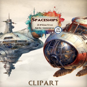 Spaceship Clipart Sci-fi UFO rocket illustrations space themed futuristic interstellar clipart bundle shuttle celestial astronaut