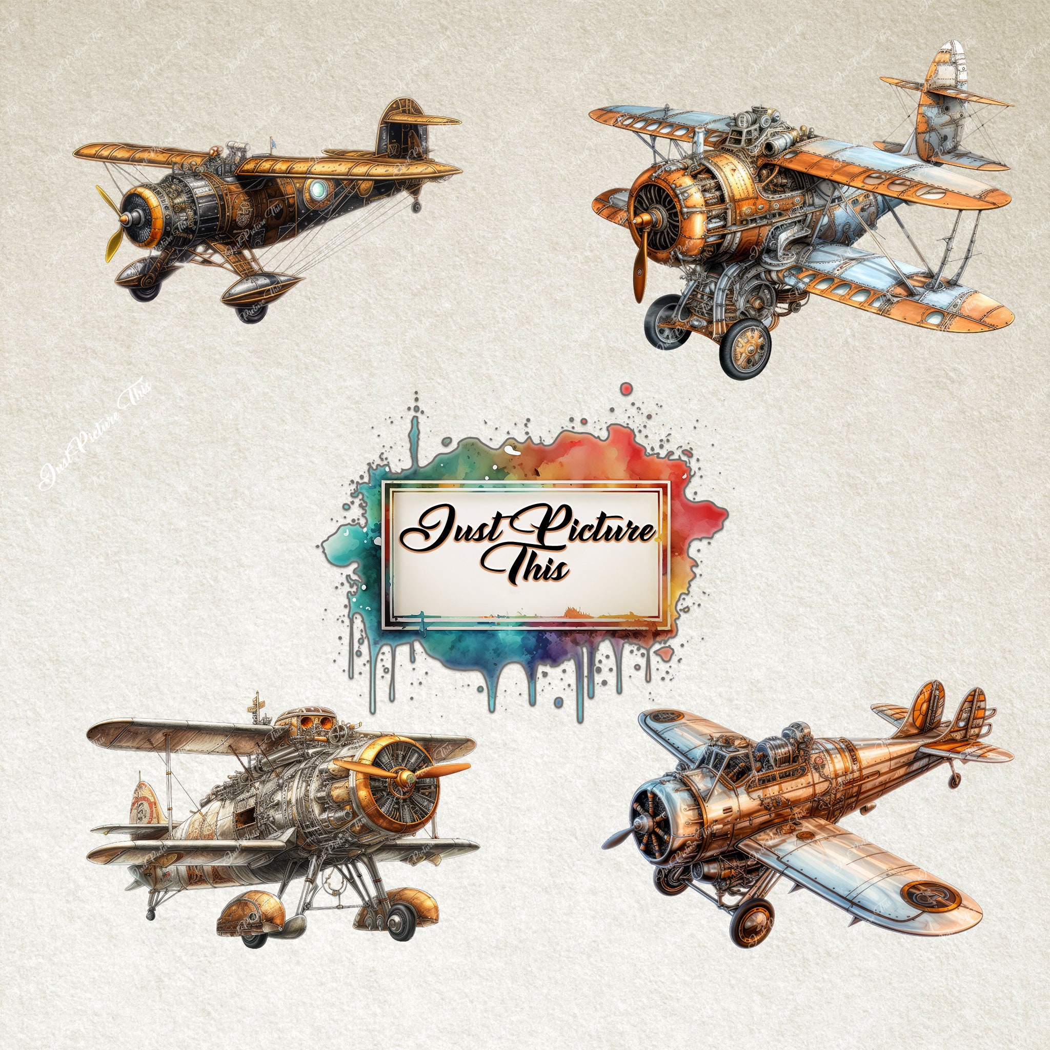 Clipart de avión steampunk: avión victoriano vintage PNG (descarga digital)  - Etsy México, image size:2048x2048