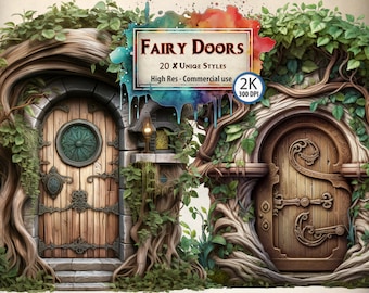 Fairy Doors Clipart: Fantasy Medieval Doorway PNG Files