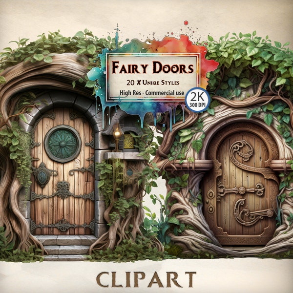 Fairy Doors Clipart Fantasy Medieval Doors Fairy tale Door Secret Garden Entrance Graphics overgrown Doorway Commercial Use PNG Files