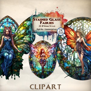 Vidrieras Hadas Clipart Fantasy Fairy Glass Fairyland alas etéreo estilo gótico espumoso vidrio encantado novela ilustraciones
