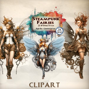 Steampunk Fairy Clipart: Vintage Mechanical PNG Bundle