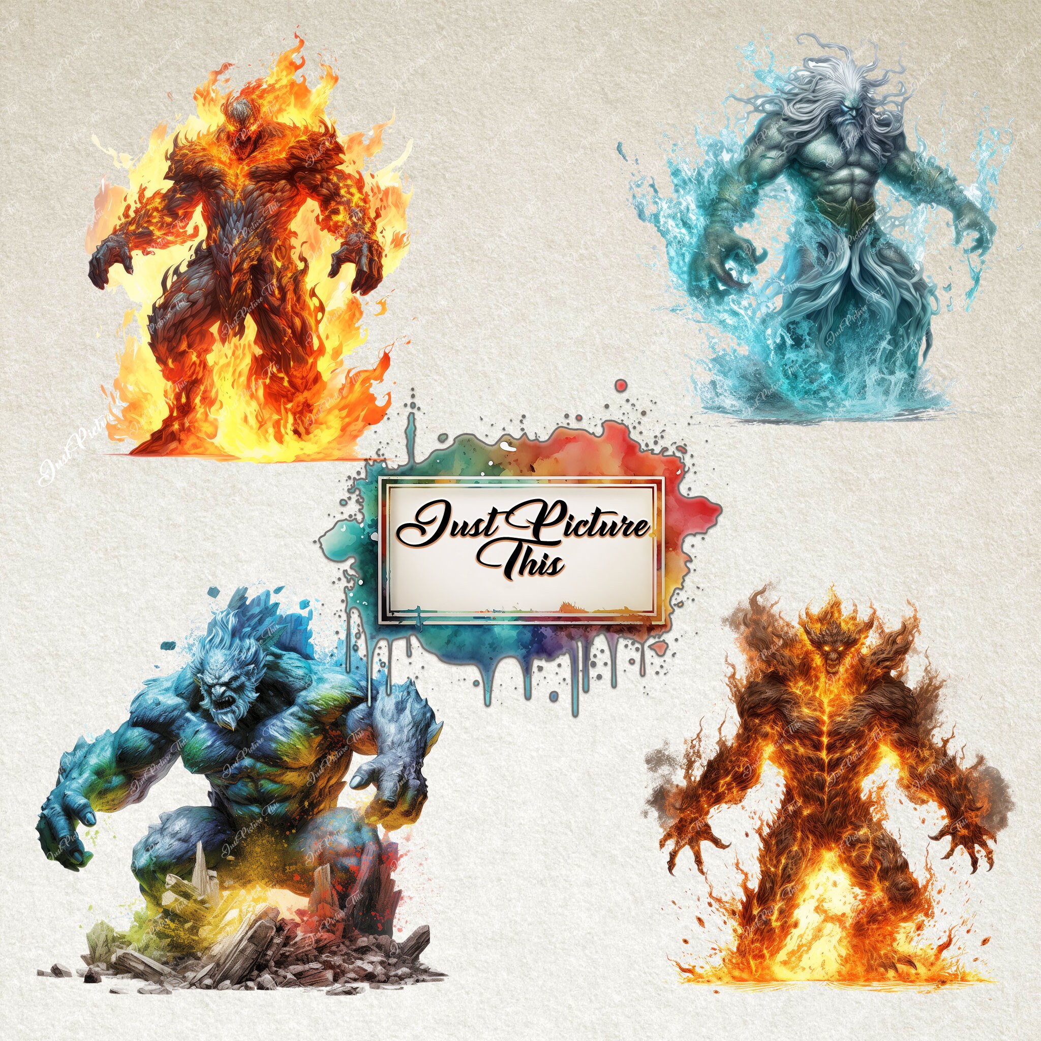 Elemental Creatures Clipart Golem Clipart Bundle Anthropomorphic Earth ...