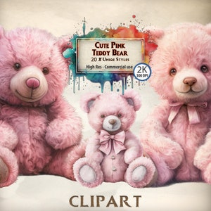 Süßes rosa Teddybär Clipart Bundle: niedliche Plüsch Bär Illustrationen für Kinderzimmer Dekoration, Kinderprojekte, und Bastelarbeiten