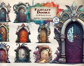 Fantasy Doors Clipart Bundle: 20 Unique PNG Files (Digital Download)
