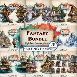 Fantasy Building Clipart Massive Magic House Bundle Tree Houses Medieval Bridges Cottages Elven Kingdom Palace Sea Castle Rainbow Magic Shop