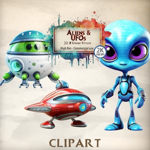 Alien Clipart OVNI Gráficos de dibujos animados para niños Naves espaciales y pequeños hombres verdes Ilustraciones Aliens grises Niños PNG Transparentes