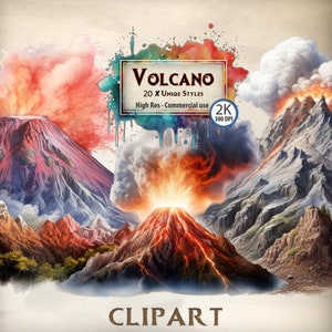 Volcán Clipart Gráficos de desastres naturales Explosión Volcán Paisaje de montaña Ilustraciones Madre Naturaleza Clipart Uso comercial Archivos PNG