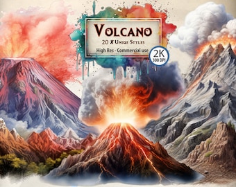 Volcano Clipart: Natural Disaster PNG Graphics (Commercial Use)