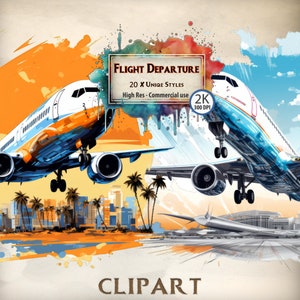 Plain Clipart Flug Abflug Flugzeuge Abheben vom Flughafen Grafiken Verkehrsflugzeuge Clipart Urlaub Getaway Illustrationen PNG Dateien