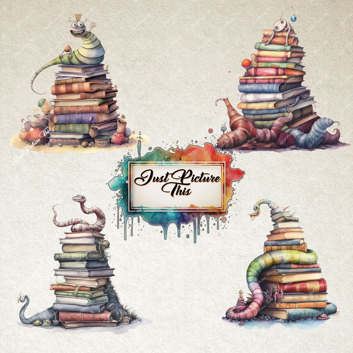 Book Worm Clipart Big Worm Closed Book Clipart Bundle Vintage - Etsy