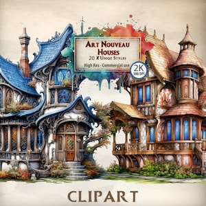 Case in stile Art Nouveau Casa in stile cottage fantasy PNG trasparente per uso commerciale Grafica di cottage fiabeschi gotici in stile Art Nouveau