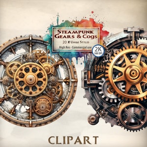Steampunk Clipart engrenagens e engrenagens Clipart Pacote de gráficos de roda dentada vintage retrô ilustrações mecânicas máquinas industriais movidas a vapor