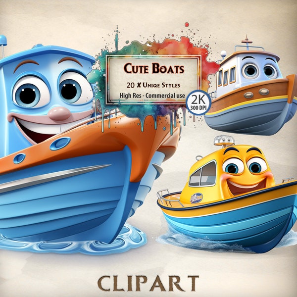 Boat Clipart Kids' cartoon Boats Graphics Child-friendly Playful boats Colorful Nursery characters Cute clipart Boat & Sea Illustrations