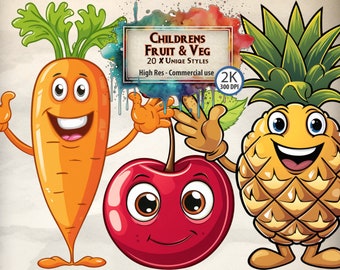 Fruit & Veg Clipart Bundle: Cute Children's Illustrations (PNG, Digital Download)