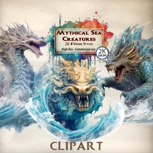 Mer créatures Clipart Kraken monstre Clipart Bundle loch Ness bleu océan eau géant illustration horreur PNG Transparent