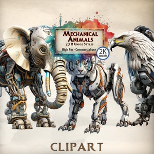 Tier Clipart Sci-fi Tiere Cyborg Grafiken Mechanische Kreaturen Eule Löwe Pferd Katze Hund Hai Tiger Fuchs Nashorn Nilpferd Adler KI Roboter