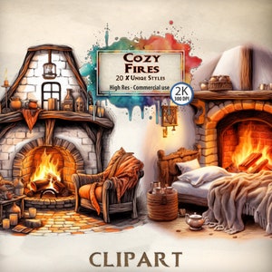 Cozy Clipart Fire Hearth cálida chimenea interior hogar escenas invierno ilustración PNG Transparente Uso comercial