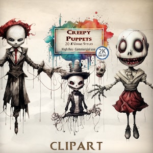 Marionnette Clipart Maître des marionnettes Creepy Doll Halloween Thème Gothique Horreur Effrayant Haunted Illustrations de marionnettes à cordes