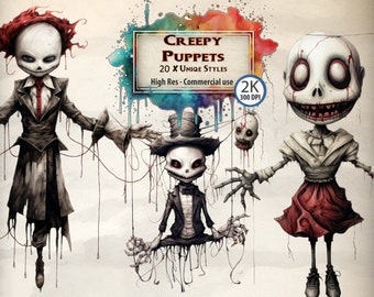 Creepy Puppet Clipart: Gothic Horror Illustrations (PNG Digital Download)