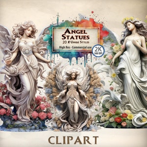 Ange Clipart Floral ange Statue graphiques anges célestes avec des fleurs perdu aimé une femelle gardien Arch ange ailes Illustrations